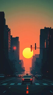 夕阳下城市街道车流景观