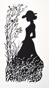 优雅女士于花草间的剪影