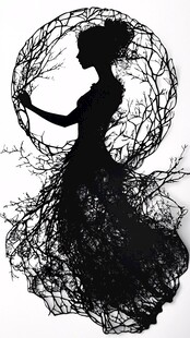 梦幻剪纸风女性优雅剪影