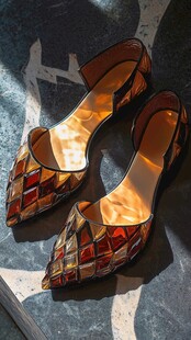 彩色拼贴风尖头平底女鞋