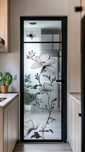 简约厨房玻璃移门花卉图案