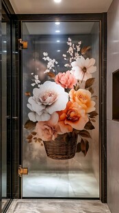 玻璃门上的唯美花卉图案