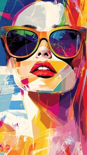 时尚墨镜女士抽象艺术画