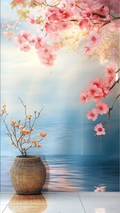 花瓶樱花背景墙诗意美景