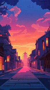 夕阳下的古风街道美景