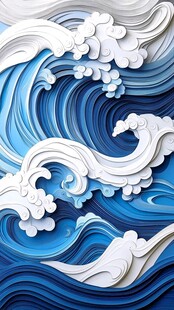立体纸艺海浪艺术图景