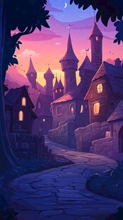 梦幻月夜下的童话小镇