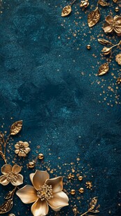 青底鎏金花卉奢华背景图