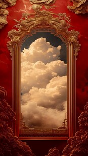 红墙金框中的梦幻云海