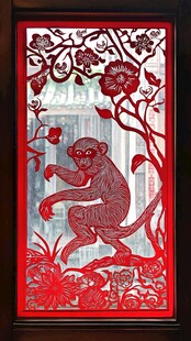 猴主题精美红色剪纸艺术