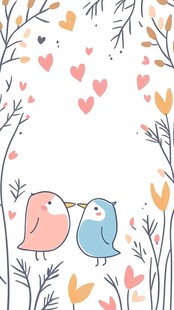 可爱小鸟与爱心浪漫插画