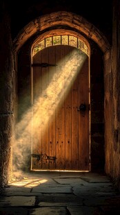 神秘古门透进金色光线