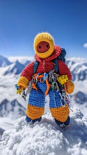毛线编织的可爱登山小玩偶