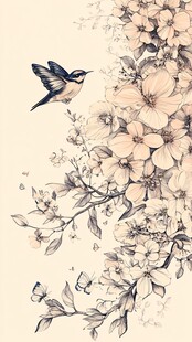 蜂鸟戏繁花