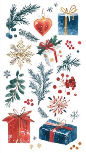 圣诞装饰元素水彩插画