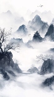 水墨山水间的静谧古景