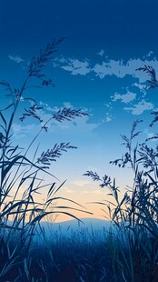 黄昏下的芦苇随风轻摆