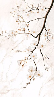 水墨风枝头绽放白花朵