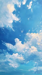 梦幻蓝天云朵绘画风景