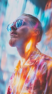 时尚潮男的炫彩光影瞬间