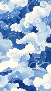 梦幻蓝白祥云图案背景