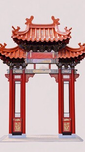 中式红色牌坊 尽显古典韵味