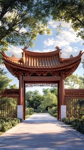 中式古典门楼园林景观