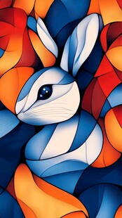 抽象风格蓝白兔子插画