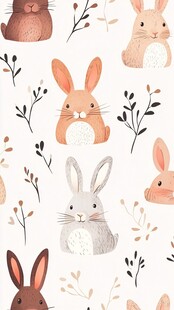 可爱兔子与植物图案背景