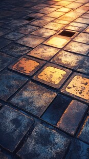 夕阳下的复古砖石路面