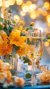 浪漫花卉与香槟的优雅场景