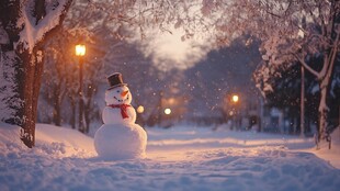 雪中小景 雪人静立的冬日浪漫