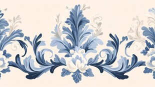 蓝白古典花卉装饰纹样
