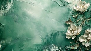 绿底白花艺术质感背景图