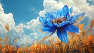 蓝花绽放于田野与云端