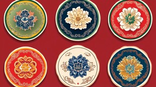 中式传统花卉图案圆形纹饰