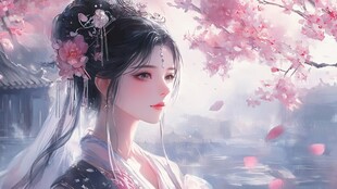 古风佳人赏樱图