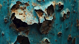 蓝漆剥落生锈的金属表面