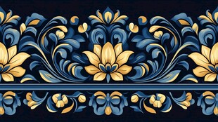 蓝黄花卉复古风精美花纹