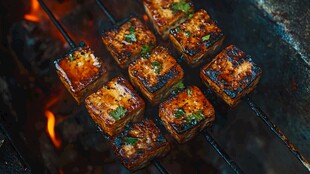 炭火上的美味烤豆腐