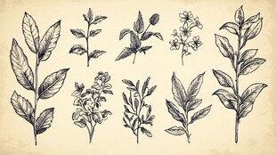 手绘植物枝叶花卉集合
