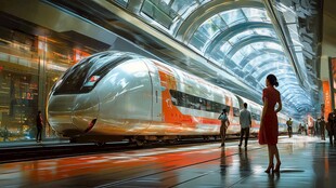 未来感车站中的时尚女子