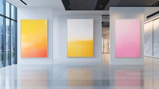 现代艺术展厅中的绚丽画作