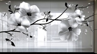 黑白花卉艺术背景墙