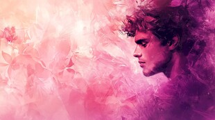 梦幻粉调男子侧脸艺术图