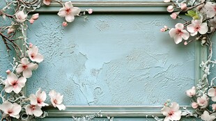 淡蓝画框配唯美春日繁花