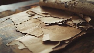 古老残页铺展于木质桌面