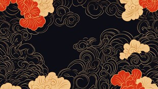 中式云纹花卉深色背景图