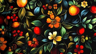 花卉果实交织的绚丽图案