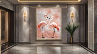 火烈鸟壁画装点优雅大厅